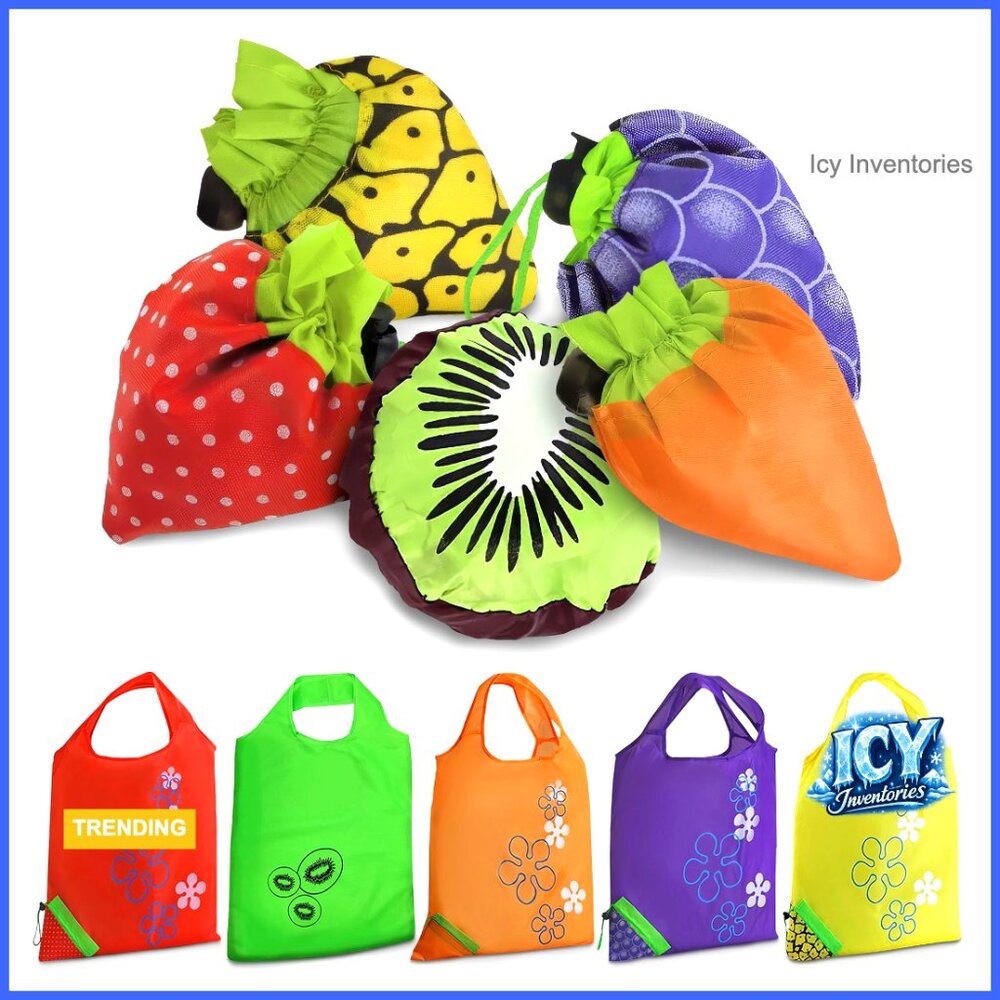 Polyester Reusable Grocery Tote Bags Foldable 5-Pack